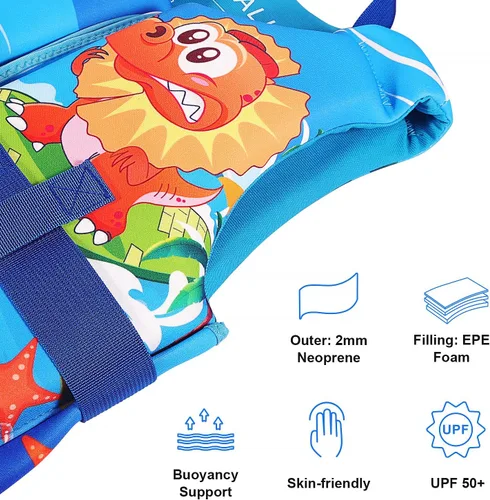 Vista 5 de REALIKE Kids Swim Vest for Toddler Adjustable Safety Strap Swimming Aids for Toddlers Children Float Swimsuit, Suitable for Age 2-10 Years/22-88lbs