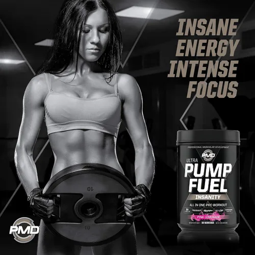 Vista 4 de PMD Sports Ultra Pump Fuel Insanity - Pre entrenamiento - Limonada rosa (30 porciones) Sports Omega Cuts Elite Thermogenic Fat Burner