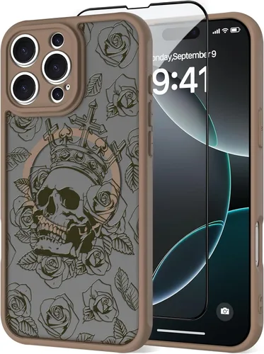 Vista 71 de OOK Funda magnética para iPhone 13 Pro Max [compatible con MagSafe] Funda delgada translúcida mate con flor silvestre negra, protección para lente