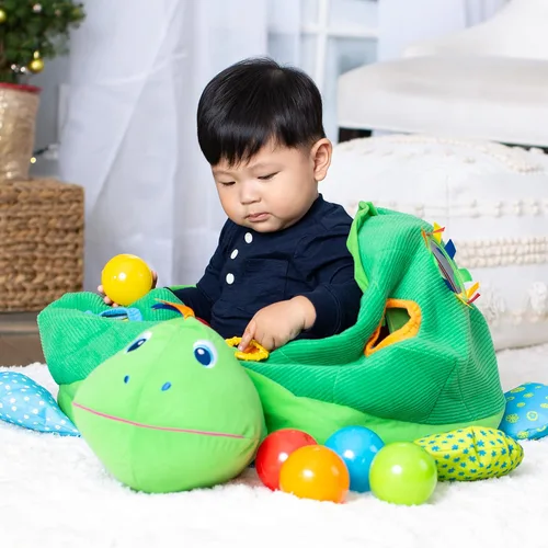 Vista 6 de Melissa & Doug Pozo de pelotas de tortuga para niños con 60 bolas, color verde