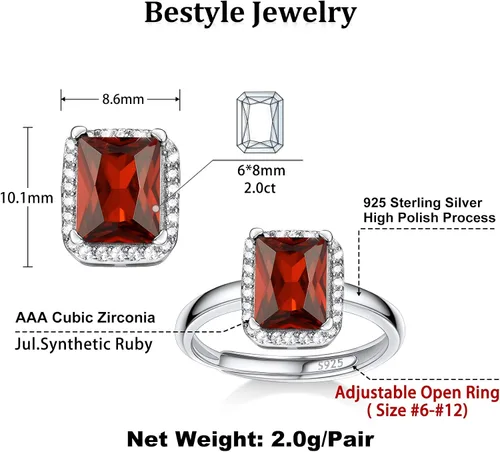 Vista 7 de 925 Sterling Silver Birthstone Rings for Women Girls with Clear 2ct HeartRoundTeardropSquare Crystal, Solitaire Diamond Halo Open Bands Cubic