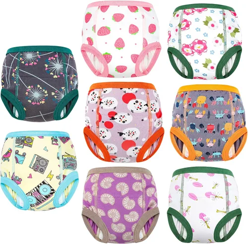 Vista 15 de MooMoo Baby Paquete de 8 pares de ropa interior de entrenamiento para ir al baño de algodón absorbente para niños y niñas, tallas 2T a 9T Flor
