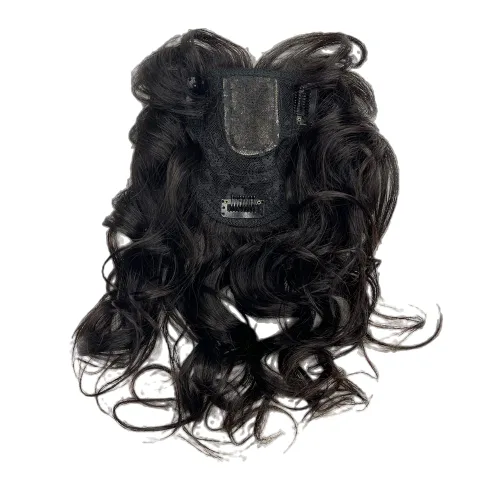 Vista 7 de Anemone Extensiones de cabello humano ondulado con flequillo, 14 pulgadas, extensiones de cabello humano Remy brasileño natural con clip (1B)