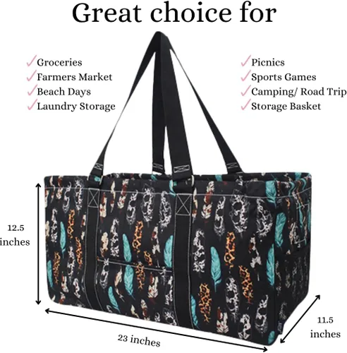 Vista 33 de NGIL Bolsa de comestibles reutilizable extra grande plegable de gran tamaño para comestibles, almacenamiento, picnic, playa, Estampado