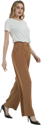 Vista 2 de Tronjori Mujer de cintura alta casual pierna recta largo traje de trabajo de negocios pantalones de vestir pantalones de pierna ancha cintura regular