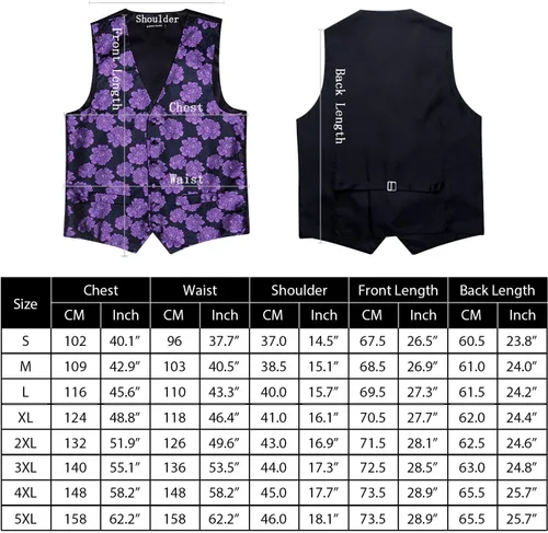 Vista 6 de Barry.Wang Chaleco formal de los hombres Paisley Jacquard seda corbata traje chaleco conjunto boda 5PCS