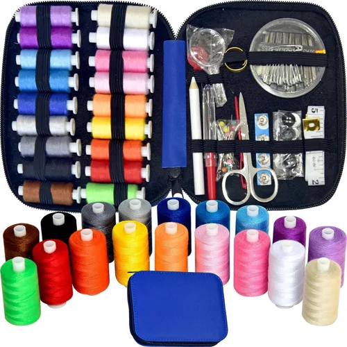 Vista 11 de Kit de costura con estuche, suministros de costura portátiles para el hogar, viajero, adultos, principiantes, emergencia, contiene 18 hilos