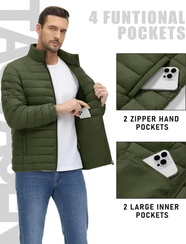 Vista 5 de TACVASEN Chaqueta Puffer Ligera para Hombre Chaquetas Acolchadas de Invierno Puffy Abrigadas Resistentes al Agua Resistentes al Viento Abrigos