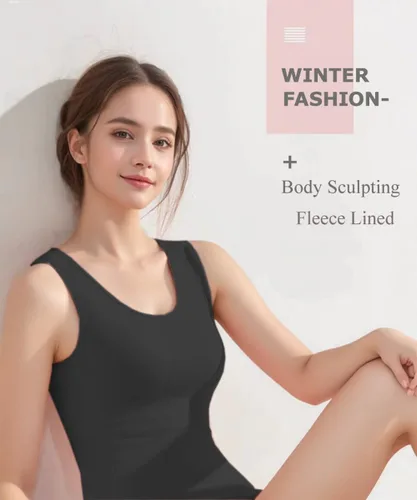 Vista 3 de Flenwgo Ropa interior de algodón con forro polar térmico para mujer, camiseta sin mangas, chaleco de capa base cálida