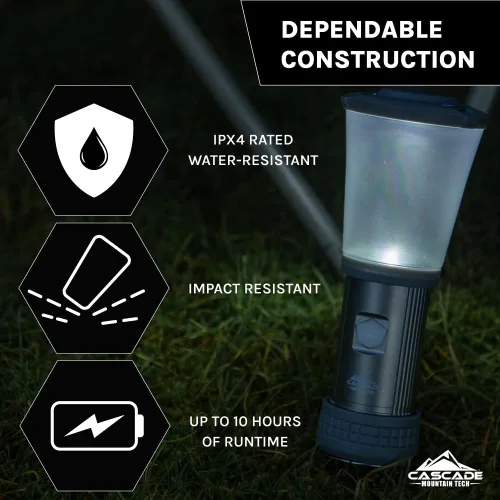 Vista 2 de Cascade Mountain Tech Linterna LED resistente al agua IPX4 de 500 lúmenes con 3 modos de luz para uso al aire libre y de emergencia, paquete de 3