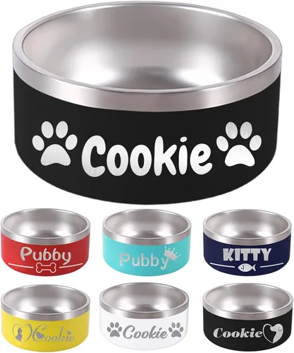 Vista 8 de Custom Dog Bowl Personalized Dog Bowls with Name Stainless Steel Non-Slip Negro