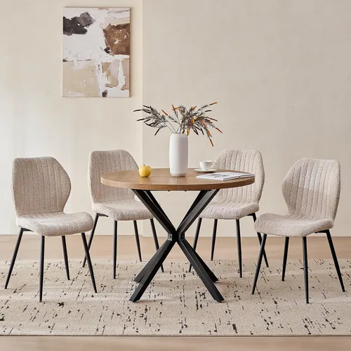 Vista 5 de Juego de mesa de comedor redonda de 39 pulgadas para 4, mesa Beige