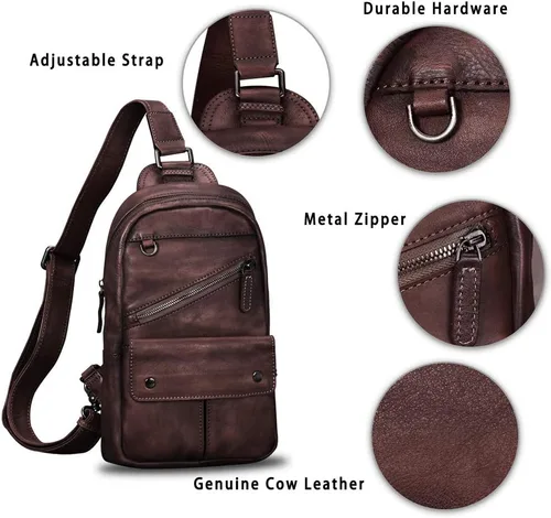 Vista 6 de Bolso bandolera de cuero genuino para hombres y mujeres, estilo vintage, hecho a mano, bolso de hombro, bolso cruzado en el pecho