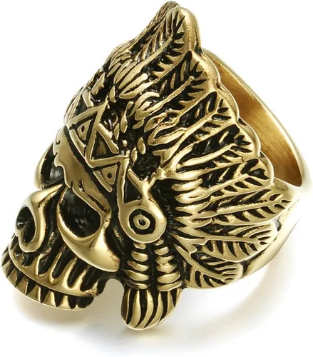 Vista 3 de Cool Feather Dayak Indian Headdress Punk Skull Stainless Steel Mens Ring