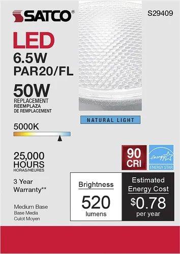 Vista 6 de Satco S29409 6.5 vatios; LED PAR20; 5000 K; paquete de 24 cumple con California