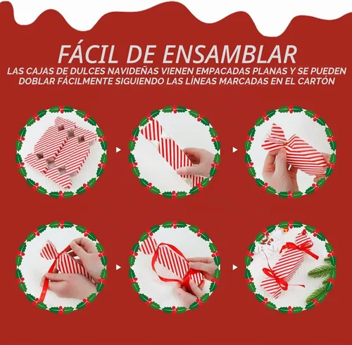 Vista 5 de DARENYI 50 cajas de dulces de Navidad vacías con cinta roja blanco y rojo