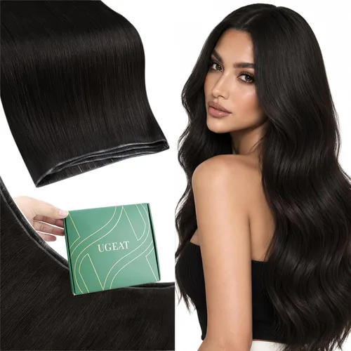 Vista 35 de Ugeat Extensiones de cabello humano de trama de mariposa, color negro, 16