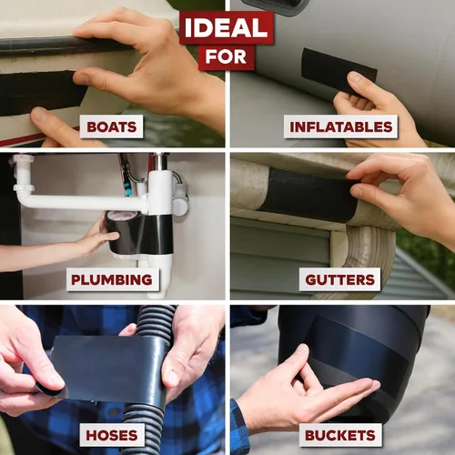Vista 5 de XFasten Cinta de parche y sellado impermeable, color negro, cinta de reparación de goma de 4 pulgadas por 10 pies para reparación de fugas