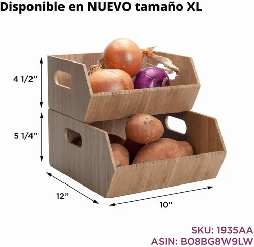 Vista 5 de MobileVision Contenedores de almacenamiento de bambú para despensa y armario de cocina, multiusos, juego apilable de 2 piezas para productos