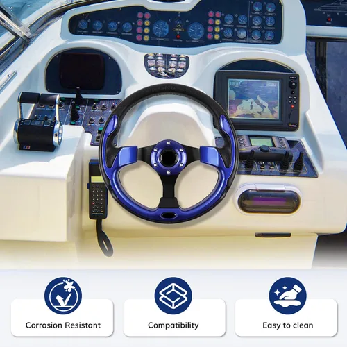 Vista 4 de 12.5 Inch Boat Steering Wheel with 3/4“ Axle Marine Steering Wheel Adapter, Yachts, Pontoon Boats Azul