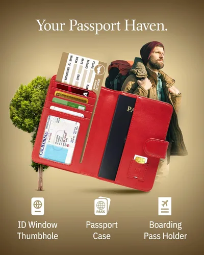 Vista 14 de Funda para pasaporte con bloqueo RFID, funda de cuero hecha a mano para pasaporte, organizador de documentos de viaje para hombres y mujeres, Azul