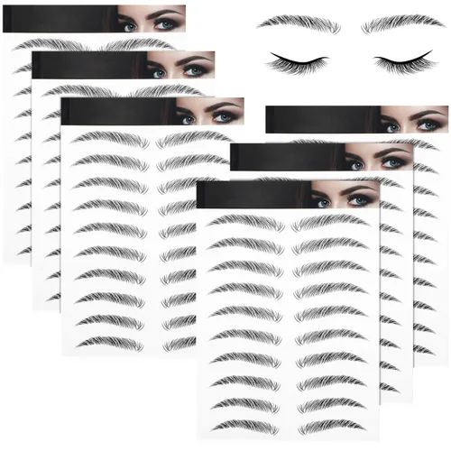 Vista 7 de 6 hojas 4D de cejas de transferencia autoadheribles con apariencia de vello natural, impermeables, preparadas y modeladas con estilo arqueado