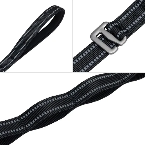 Vista 3 de EXCELLENT ELITE SPANKER Correa de nailon reflectante de doble capa para perro, con asa acolchada, correas de nailon de 5 pies para perros para Negro