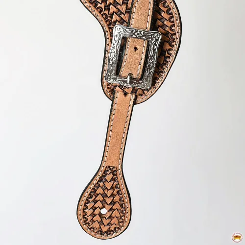 Vista 3 de HILASON Western Leather Spur Straps Tan Basket Weaving Correas de espolón Correas de cuero Correas de espolón de cuero correas de espolón