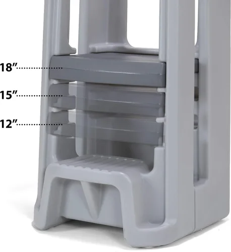 Vista 3 de Simplay3 Taburete de torre para niños pequeños con tres alturas ajustables, ayudante de cocina para niños, fabricado en Estados Unidos, gris