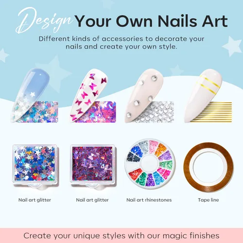 Vista 5 de Modelones Kit de uñas de polygel de 133 piezas, kit de gel para extensiones de uñas de 32 colores en primavera rosa pastel con lámpara de uñas, capa