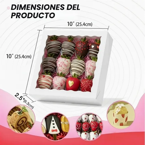 Vista 4 de RomanticBaking 24 piezas cajas blancas para pasteles de 10 x 10 x 2.5 pulgadas con ventana - Perfectas para galletas, fresas cubiertas de chocolate
