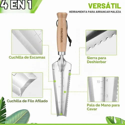 Vista 4 de WORKPRO Paleta de jardín con mango de madera, pala de mano estrecha