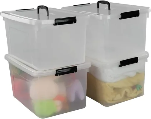 Vista 8 de Begale Contenedor pequeño de plástico de 5 cuartos de galón, caja de pestillo transparente con pestillos y 4 unidades Secure Side Latches & Top