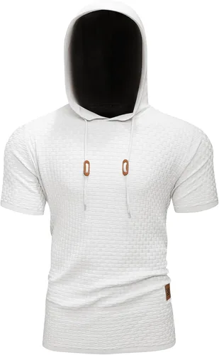Vista 3 de Zaitun Sudadera con capucha de manga corta para hombre, suéter casual de punto gofre