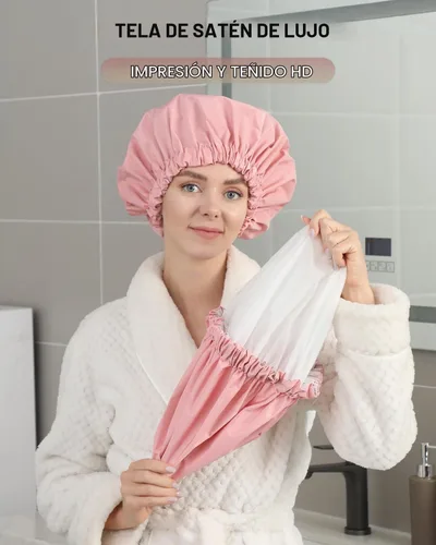Vista 4 de YIZIJIZI Gorro de ducha, gorras de ducha para mujeres reutilizables impermeables, gorras de ducha grandes de dos capas reutilizables adecuadas