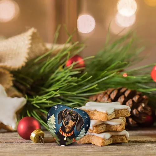 Vista 3 de Dachshund - Adorno de cerámica de Navidad para perro, diseño de animales lindos 2023, adorno de vacaciones para el hogar, decoración de árbol