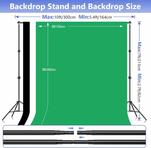 Vista 7 de EMART Kit de soporte de fondo para estudio de video fotográfico, sistema de soporte de fotografía ajustable de 7 x 10 pies con fondo de poliéster