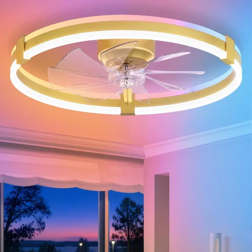 Vista 13 de ZMISHIBO Ventiladores de techo RGB de bajo perfil de 20" con luces y Gris RGB