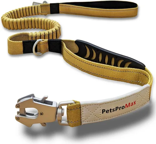 Vista 9 de PetsProMax - Correa táctica para perro, correa elástica resistente con clip de metal para cinturón de seguridad de automóvil y hebilla de rana