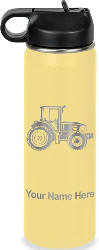 Vista 21 de LaserGram Botella de agua personalizada, tractor agrícola, acero inoxidable de doble pared aislada al vacío con popote superior, regalo grabado