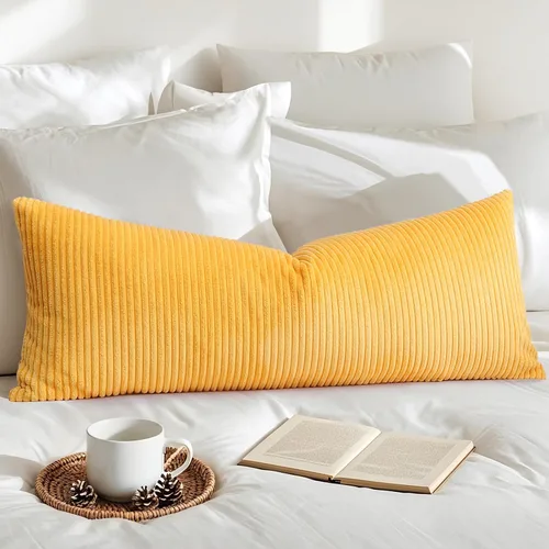 Vista 45 de Artscope Fundas de Almohada de Pana a Rayas Acogedoras Súper Suaves Decorativas Cuadradas Fundas de Almohada Fundas de Cojín para Sofá Sofá Amarillo
