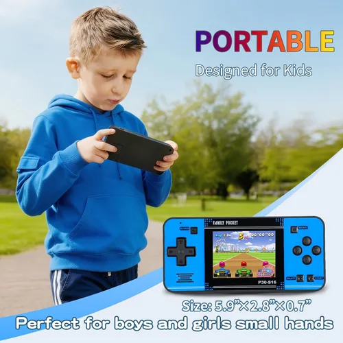 Vista 4 de Juego de mano para niños, 220 videojuegos retro precargados, reproductor de juegos portátil con batería recargable de pantalla LCD de 3.0 pulgadas