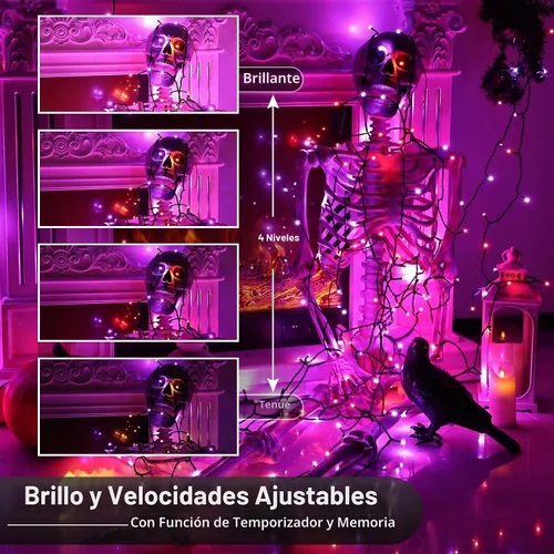 Vista 3 de Toodour - Guirnalda de luces RGB para Halloween, 82 pies, 200 luces LED naranja y morado