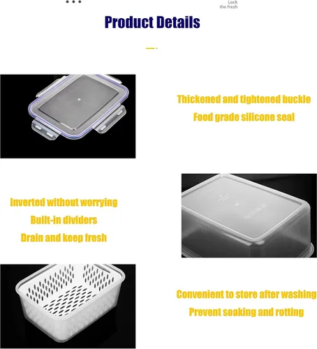 Vista 3 de Contenedores de almacenamiento de frutas y verduras para refrigerador, 6 piezas/3 juegos de contenedores para mantener frescos y conservadores