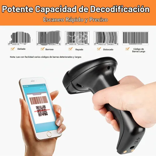 Vista 5 de Tera Escáner de código de barras con cuna de carga: 1D 2D QR lector