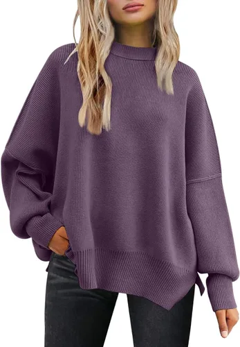 Vista 161 de Lillusory - Suéter extragrande con mangas de murciélago y cuello redondo para mujer, prenda moderna de otoño de tejido de punto sin botones