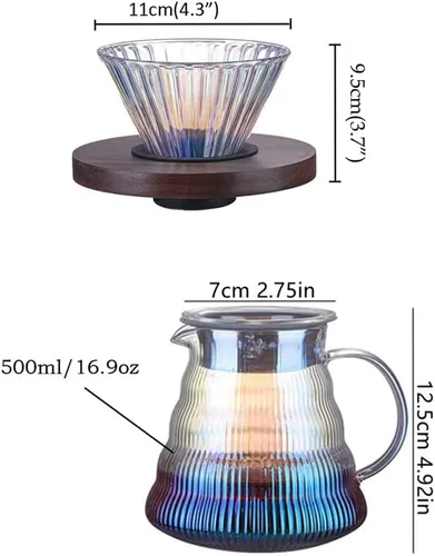 Vista 2 de V60 - Juego de cafetera con gotero, 17.7 onzas líquidas, gotero de café de vidrio V60 con base de madera para regalo de oficina en casa