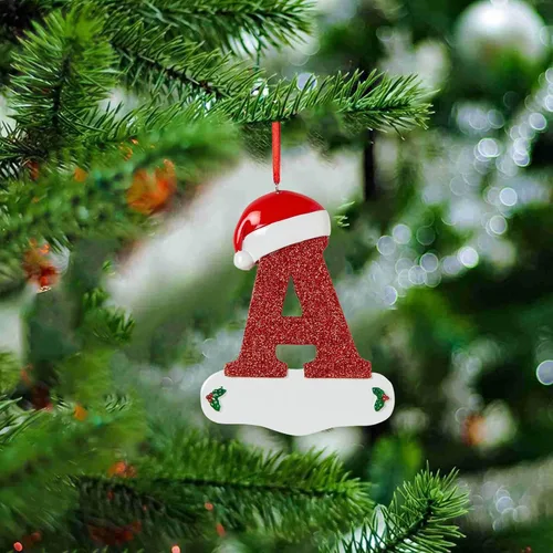 Vista 4 de Adornos de Navidad personalizados de 26 letras, mesa de decoración navideña para interiores (A)
