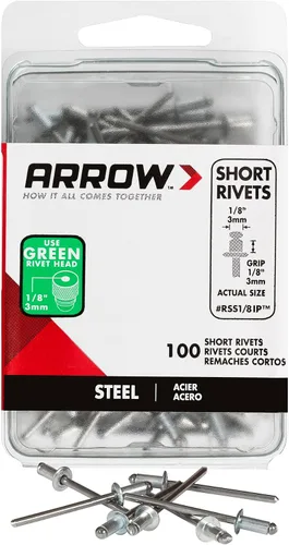 Vista 10 de Arrow RSA1/8IP - Remaches cortos de aluminio para metal, tela, cuero y reparación de automóviles, 1/8 pulgadas, paquete de 25