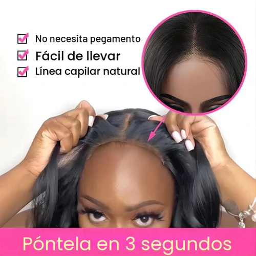 Vista 5 de ISEE Pelucas de cabello sin pegamento para principiantes, pelucas de encaje frontal para mujeres negras, cabello humano corto y lacio, pelucas
